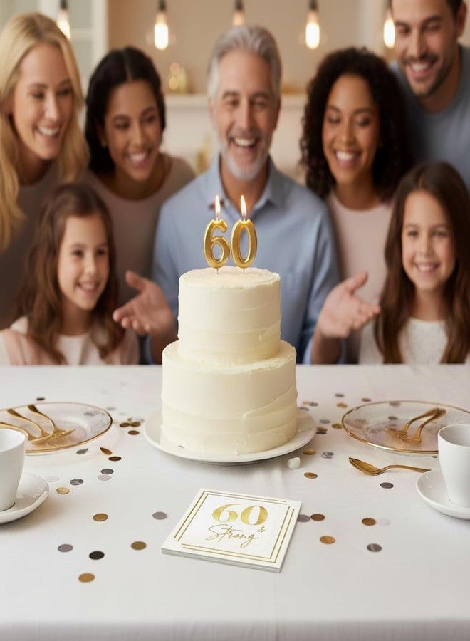 Cloverjoyed 60th Birthday Cocktail Napkins, Gold 60 Years Old Bday Party Decorations, "60 & Strong" Disposable Paper Napkin Decor for Men & Women, Milestone Anniversary Celebration, Fabulous Gift Ideas, 50 Pack - Image 2